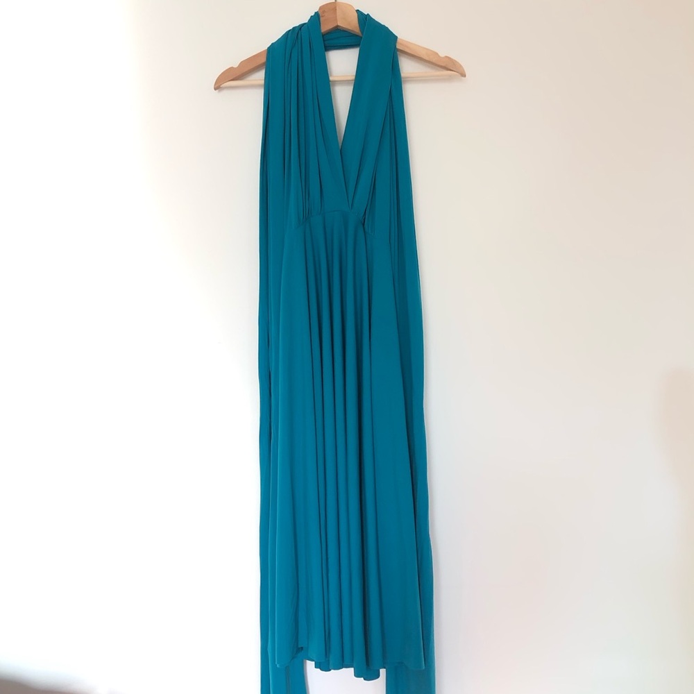 Dessy Group Twisted Wrap Maxi Dress Teal
